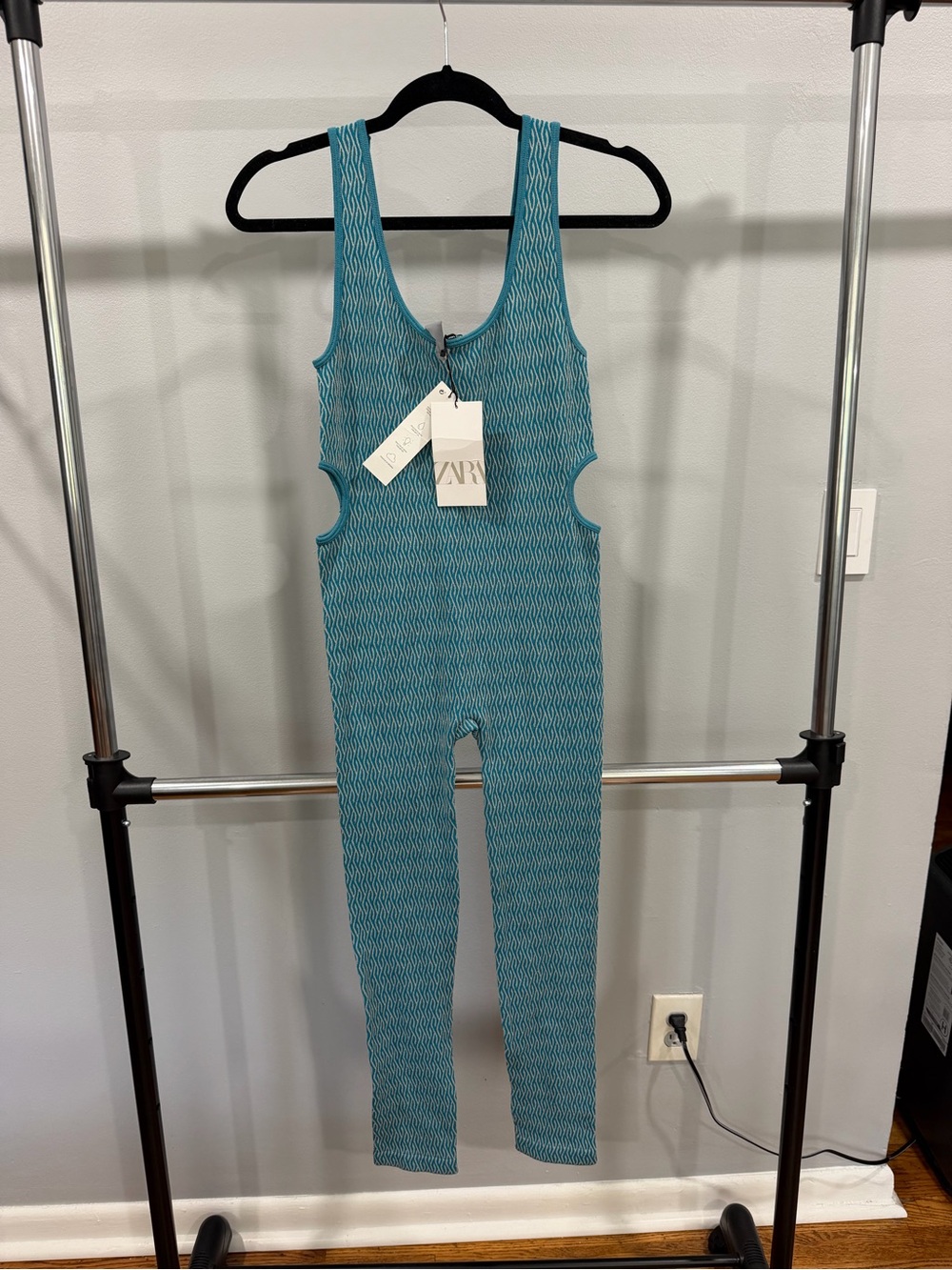 Zara Teal Ribbed Cutout One-Piece Bodysuit